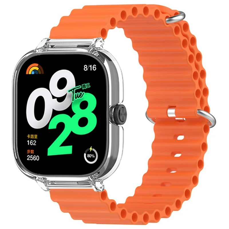For Xiaomi Redmi Watch 4 Silicone Strap Ocean Sport Watch Band with Transparent Case - Orange