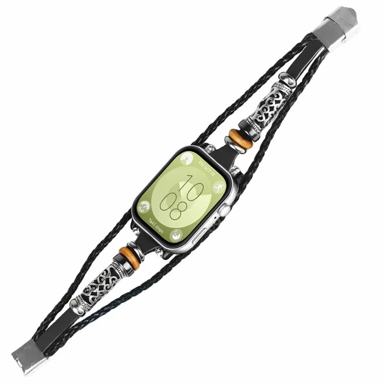 Für Huawei Watch Fit 3 Armband Vintage Ethnisches Lederarmband - Schwarz