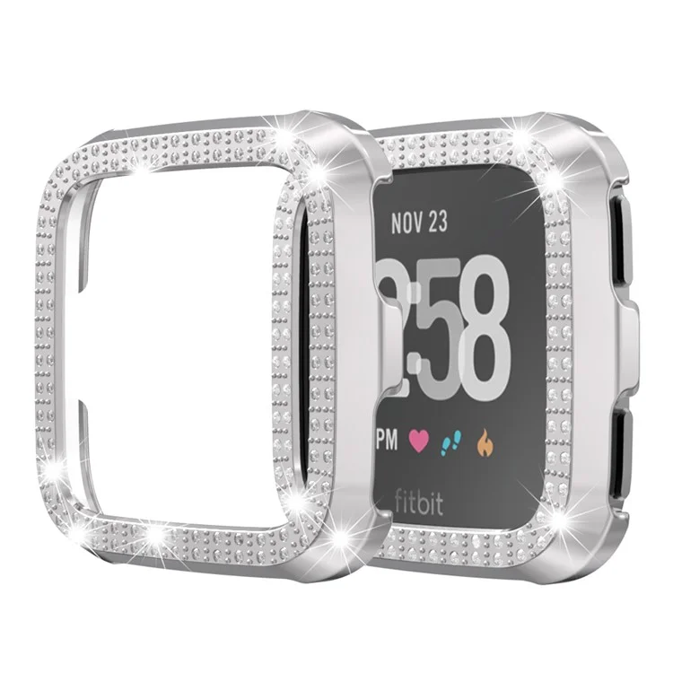 Double Row Rhinestone Decor PC Frame Bumper Protective Cover for Fitbit Versa - Silver