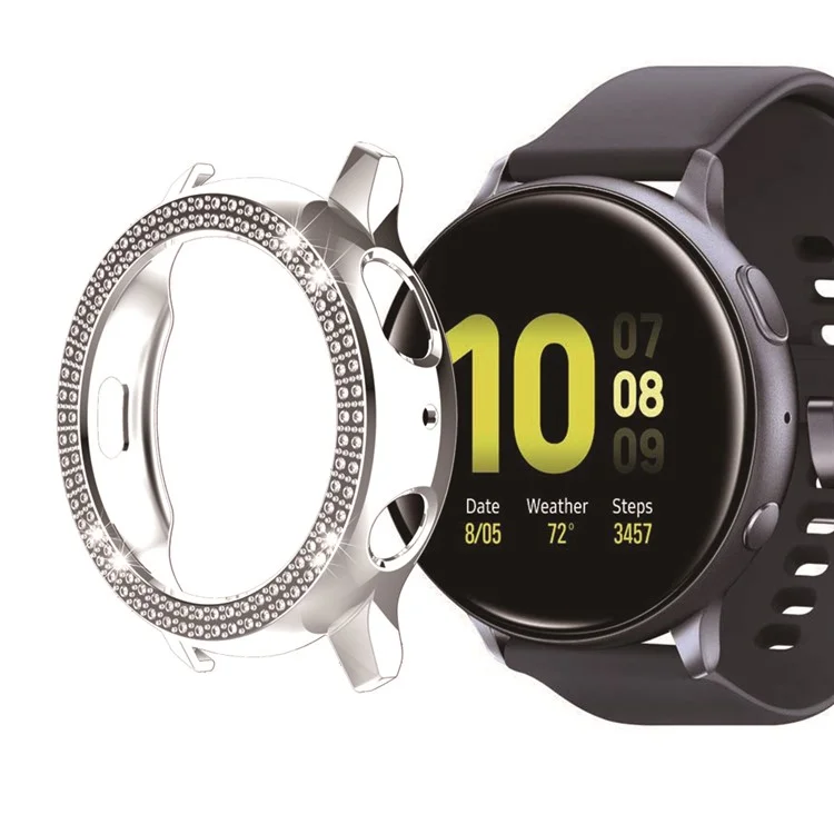 Capa Dura de Proteção com Moldura de Cristais Dupla Fileira para Samsung Galaxy Watch Active2 40mm - Prata