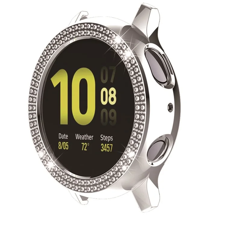 Capa Dura de Proteção com Moldura de Cristais Dupla Fileira para Samsung Galaxy Watch Active2 40mm - Prata