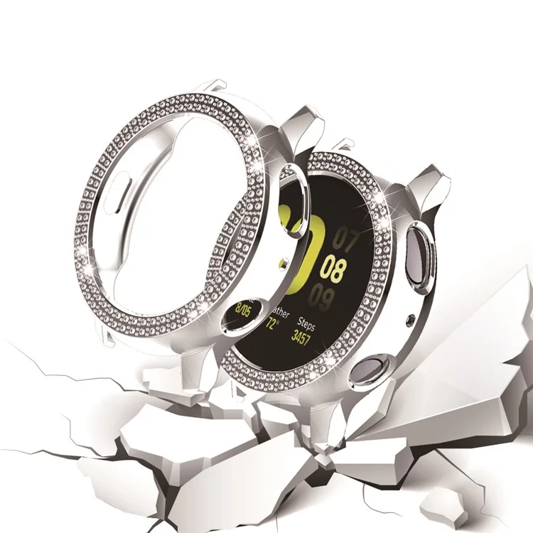 Capa Dura de Proteção com Moldura de Cristais Dupla Fileira para Samsung Galaxy Watch Active2 40mm - Prata