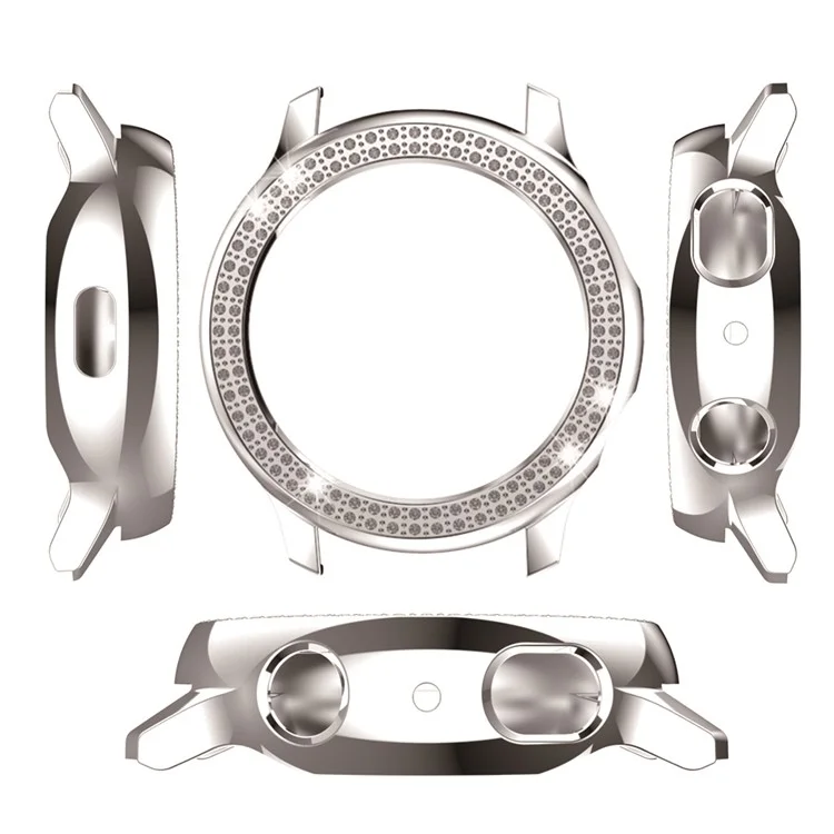 Capa Dura de Proteção com Moldura de Cristais Dupla Fileira para Samsung Galaxy Watch Active2 40mm - Prata