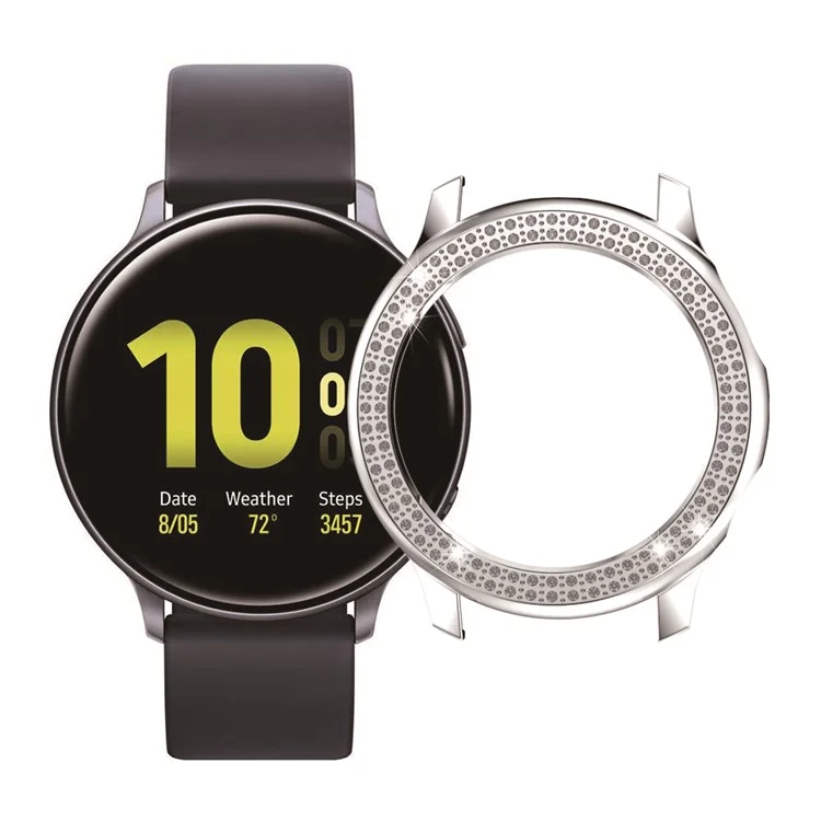 Capa Dura de Proteção com Moldura de Cristais Dupla Fileira para Samsung Galaxy Watch Active2 40mm - Prata