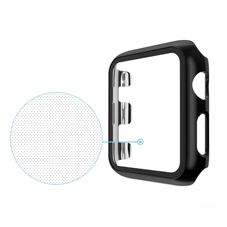 Plating Frame PC + Tempered Glass Watch Case for Apple Watch Series 3/2/1 38mm - Black