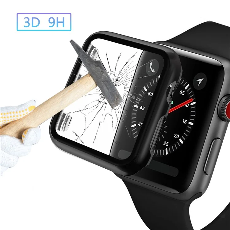 Plating Frame PC + Tempered Glass Watch Case for Apple Watch Series 3/2/1 38mm - Black