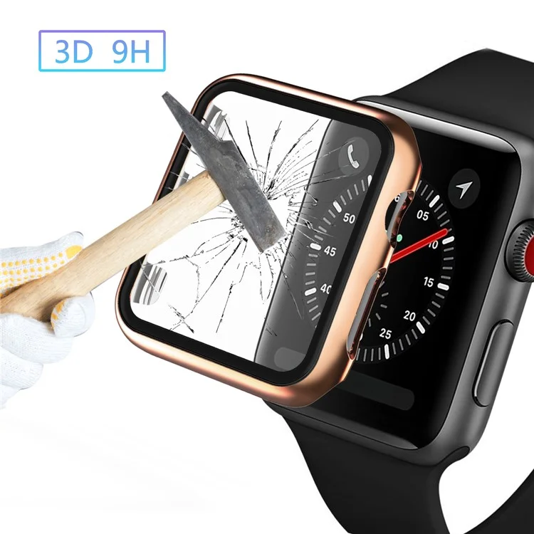 Plating Frame PC + Tempered Glass Watch Case for Apple Watch Series 3 / 2 / 1 38mm - Rose Gold