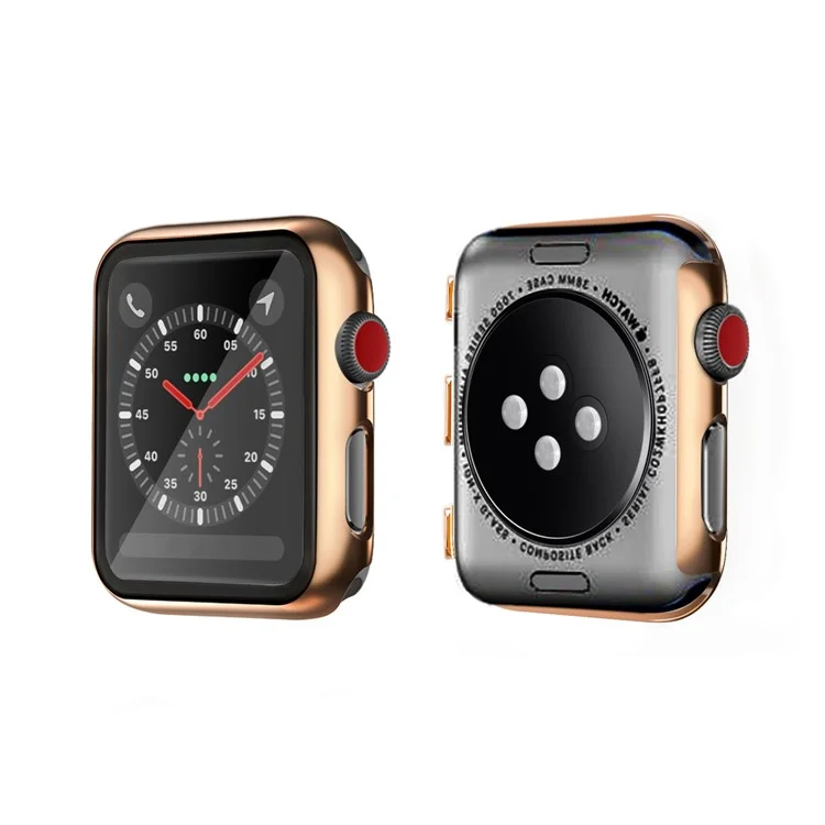 Plating Frame PC + Tempered Glass Watch Case for Apple Watch Series 3 / 2 / 1 38mm - Rose Gold