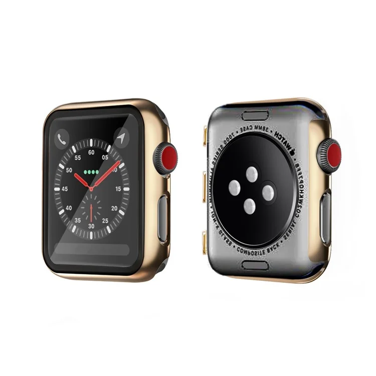 Plating Frame PC + Tempered Glass Watch Case for Apple Watch Series 3 / 2 / 1 38mm - Gold