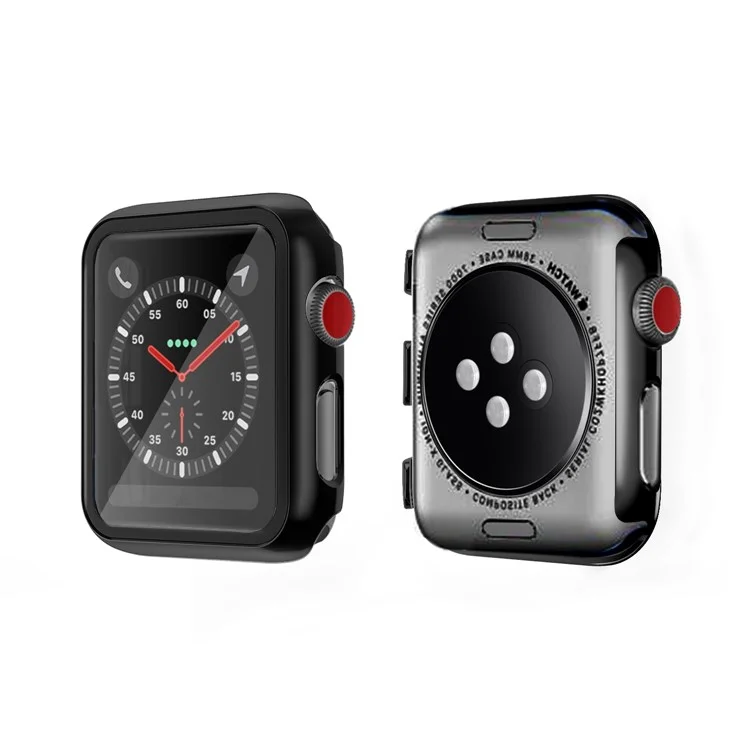 Plating Frame PC + Gehärtetes Glas Uhrengehäuse für Apple Watch Series 3/2/1 42mm - Schwarz