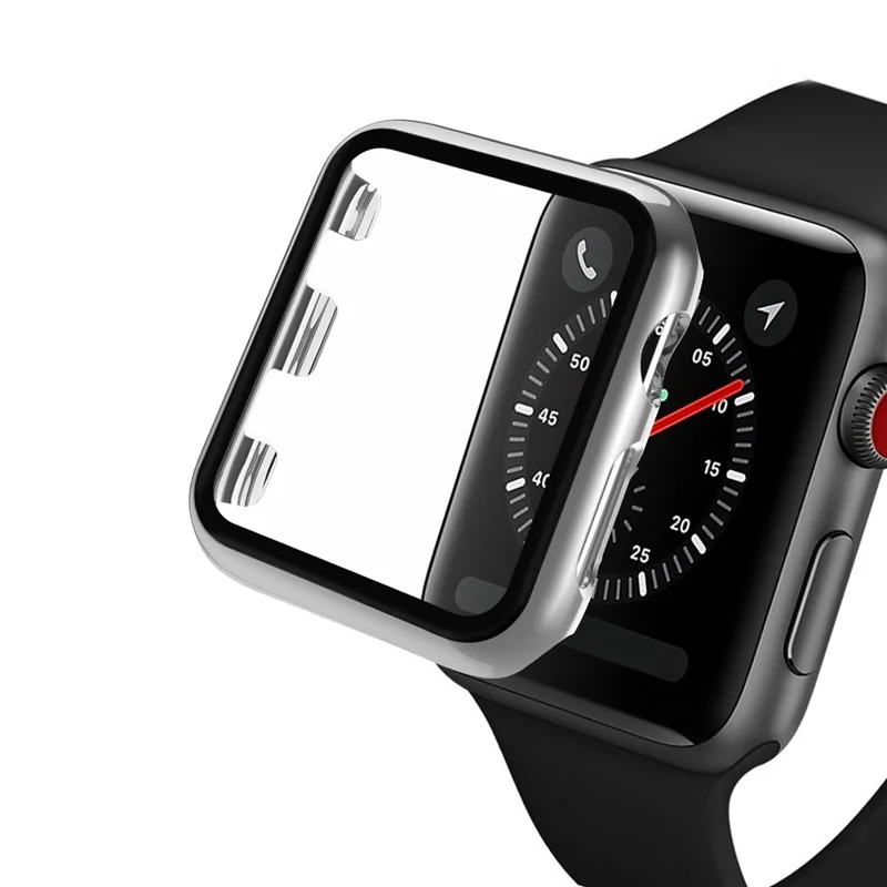 Plating Frame PC + Tempered Glass Watch Case for Apple Watch Series 3/2/1 42mm - Silver