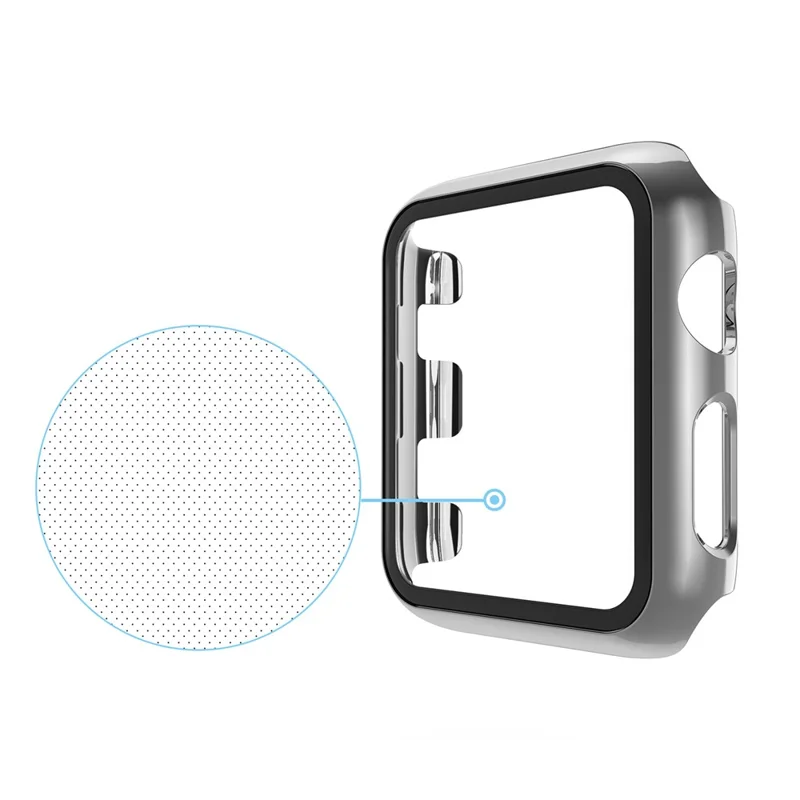 Plating Frame PC + Tempered Glass Watch Case for Apple Watch Series 3/2/1 42mm - Silver