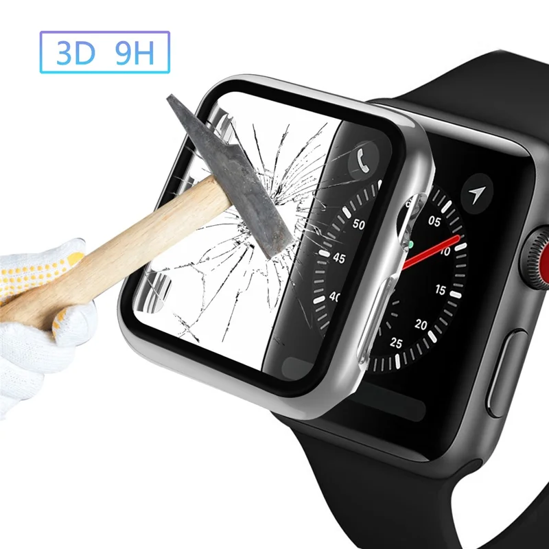 Plating Frame PC + Tempered Glass Watch Case for Apple Watch Series 3/2/1 42mm - Silver