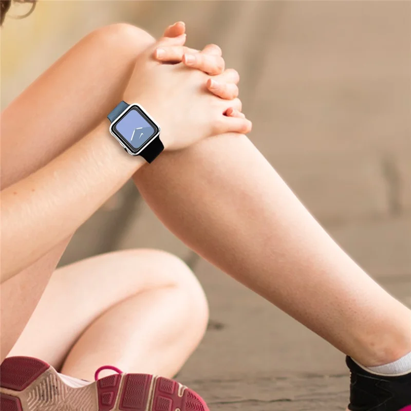 Plating Frame PC + Tempered Glass Watch Case for Apple Watch Series 3/2/1 42mm - Silver