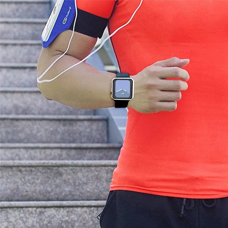 Plating Frame PC + Tempered Glass Watch Case for Apple Watch Series 3/2/1 42mm - Silver