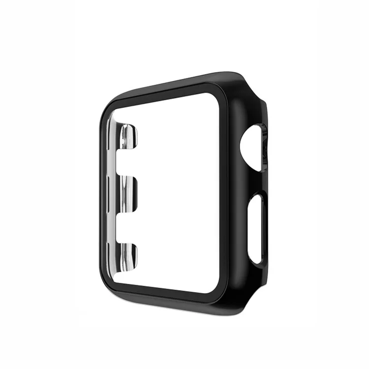 Cadre de Placage PC + Coque de Montre en Verre Trempé Pour Apple Watch se / Série 6/5/4 44 mm - le Noir