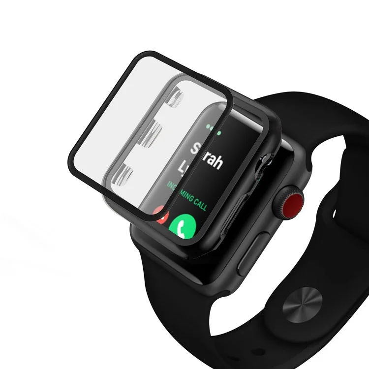 Plating Frame PC + Tempered Glass Watch Shell for Apple Watch SE / SE (2022) / Series 6 / 5 / 4 44mm - Black