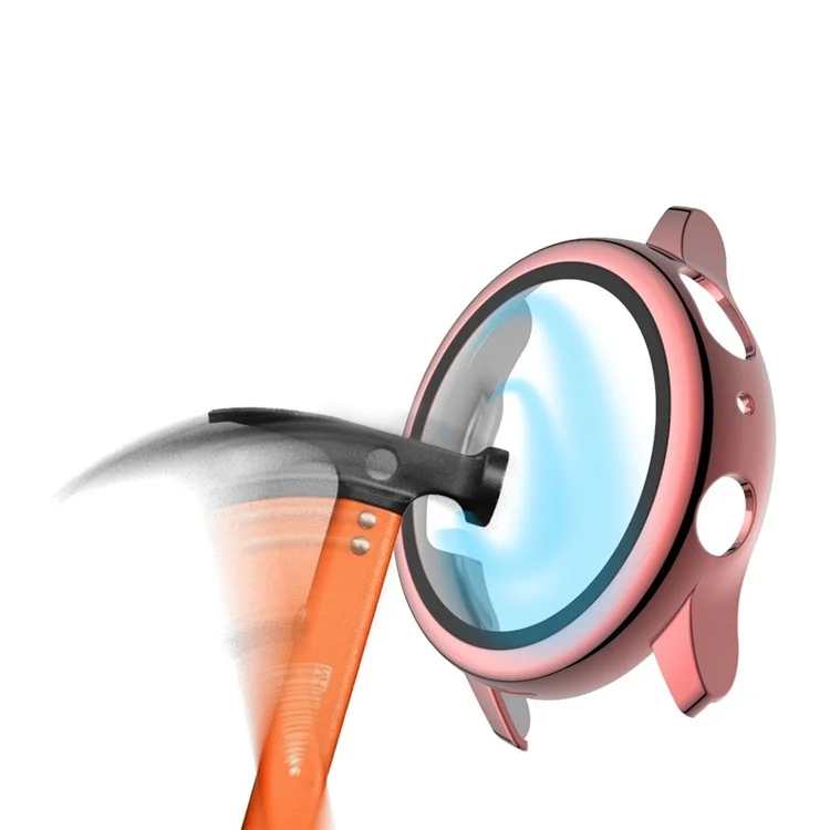 Eletrodeposição de PC Frame + Par de Protetores de Tela de Vidro Temperado Capa para Samsung Galaxy Watch Active2 44mm - Rosa