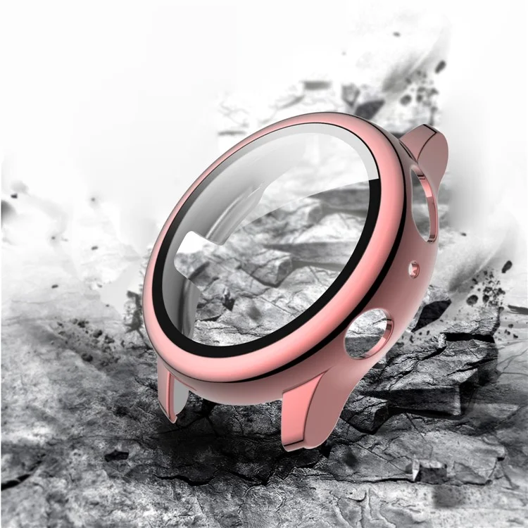 Eletrodeposição de PC Frame + Par de Protetores de Tela de Vidro Temperado Capa para Samsung Galaxy Watch Active2 44mm - Rosa