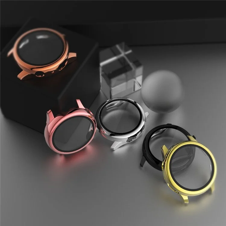 Eletrodeposição de PC Frame + Par de Protetores de Tela de Vidro Temperado Capa para Samsung Galaxy Watch Active2 44mm - Rosa