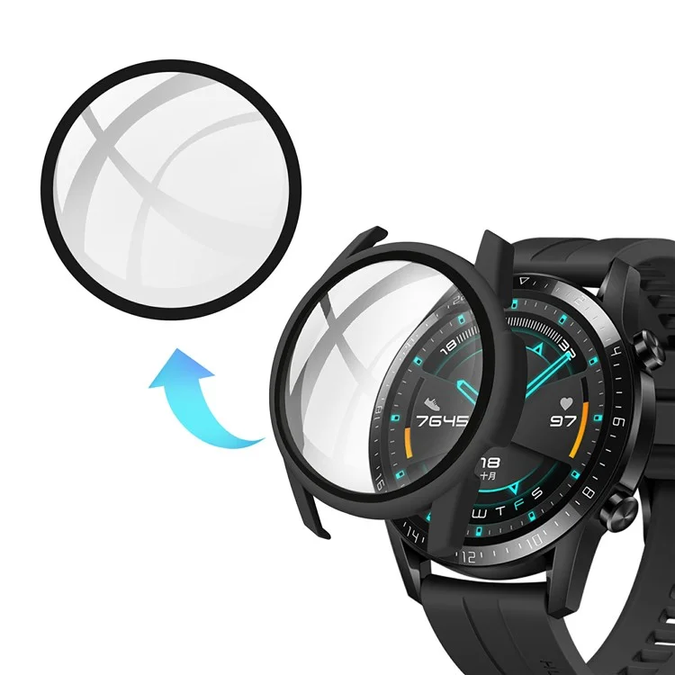 Rubberized PC Frame + Tempered Glass Screen Protector Cover Shell for Huawei Watch GT 2 46mm - Black