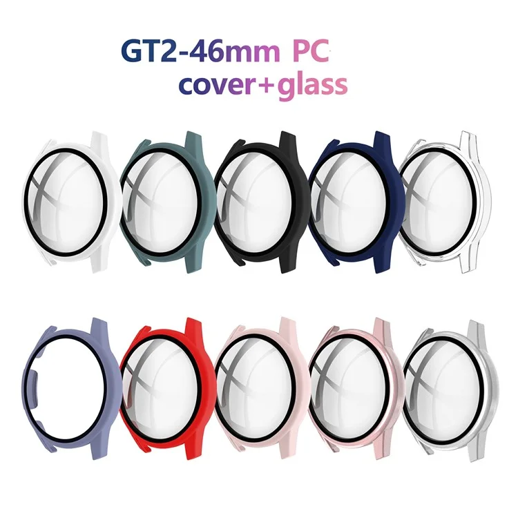 Rubberized PC Frame + Tempered Glass Screen Protector Cover Shell for Huawei Watch GT 2 46mm - Black