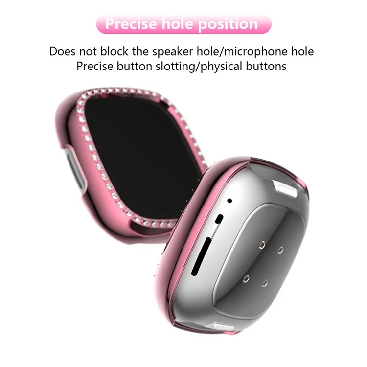 Single Row Rhinestone PC Hollow Protective Cover (Support Power Charging with Case) for Fitbit Versa 3/Sense - Pink