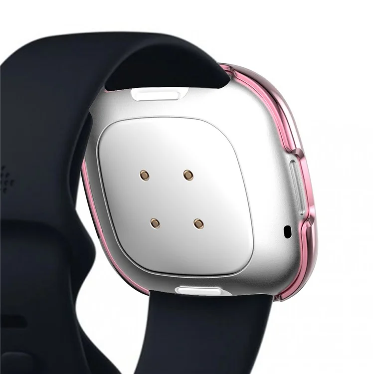 Single Row Rhinestone PC Hollow Protective Cover (Support Power Charging with Case) for Fitbit Versa 3/Sense - Pink