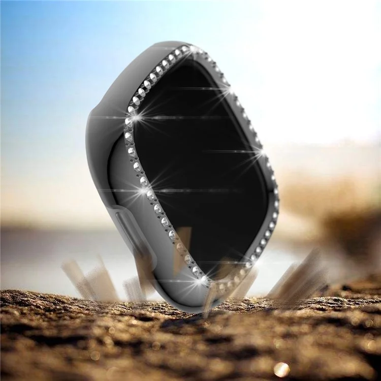 Одиночный ряд Rhinestone PC Hollow Protective Cover (Поддержка зарядки питания с чехлом) для Fitbit Versa 3/Sense - Серый