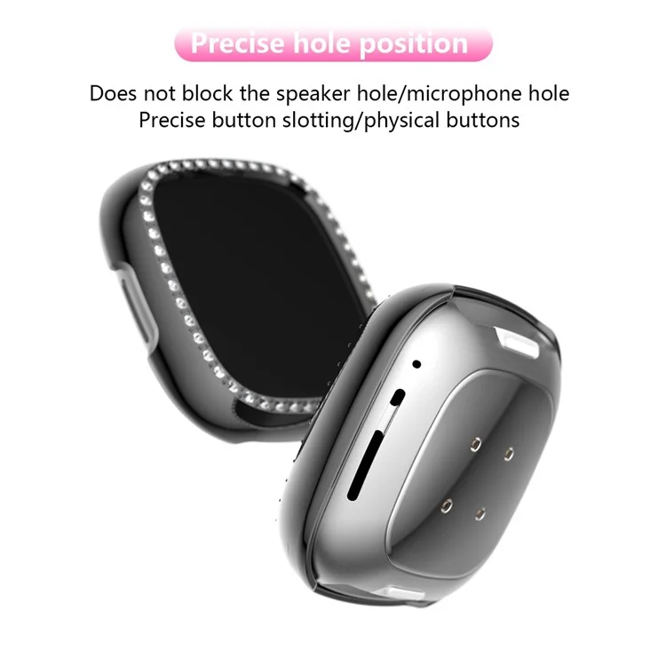 Одиночный ряд Rhinestone PC Hollow Protective Cover (Поддержка зарядки питания с чехлом) для Fitbit Versa 3/Sense - Серый