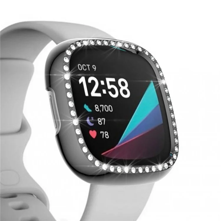 Одиночный ряд Rhinestone PC Hollow Protective Cover (Поддержка зарядки питания с чехлом) для Fitbit Versa 3/Sense - Серый