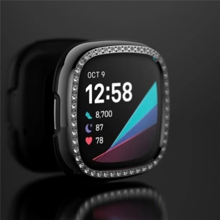 Одиночный ряд Rhinestone PC Hollow Protective Cover (Поддержка зарядки питания с чехлом) для Fitbit Versa 3/Sense - Серый