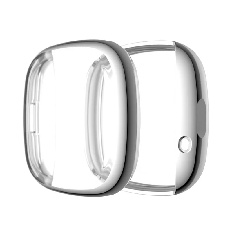 Soft TPU Electroplated Protective Case for Fitbit Versa 3/Sense Anti-scratch Full Protection Watch Cover - Silver