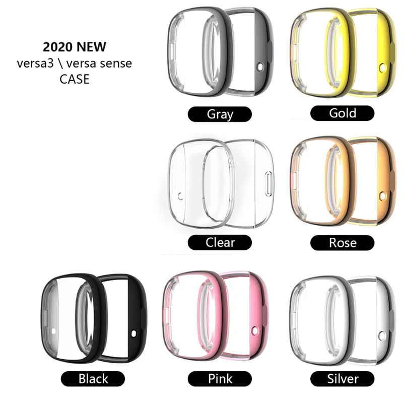 Soft TPU Electroplated Protective Case for Fitbit Versa 3/Sense Anti-scratch Full Protection Watch Cover - Silver