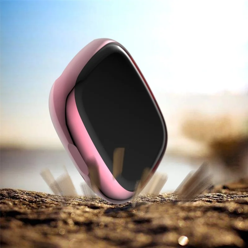 Zachte TPU-geëmailleerde beschermhoes voor Fitbit Versa 3/Sense, krasbestendige volledige bescherming horlogehoes - Roze