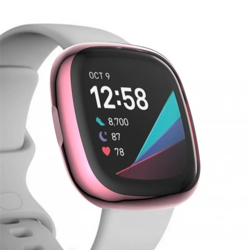 Zachte TPU-geëmailleerde beschermhoes voor Fitbit Versa 3/Sense, krasbestendige volledige bescherming horlogehoes - Roze