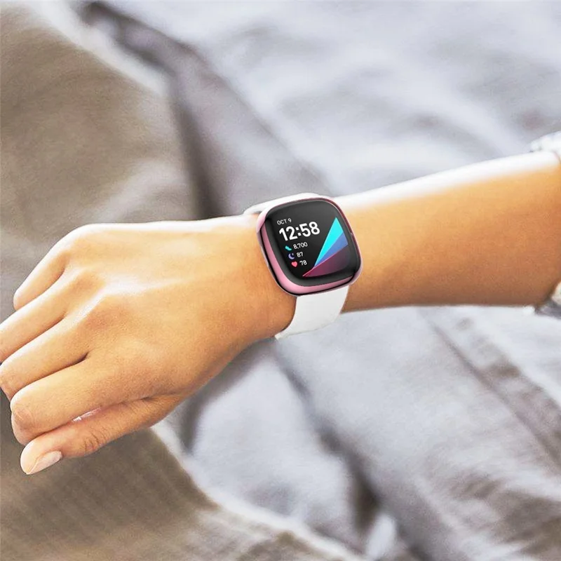 Zachte TPU-geëmailleerde beschermhoes voor Fitbit Versa 3/Sense, krasbestendige volledige bescherming horlogehoes - Roze