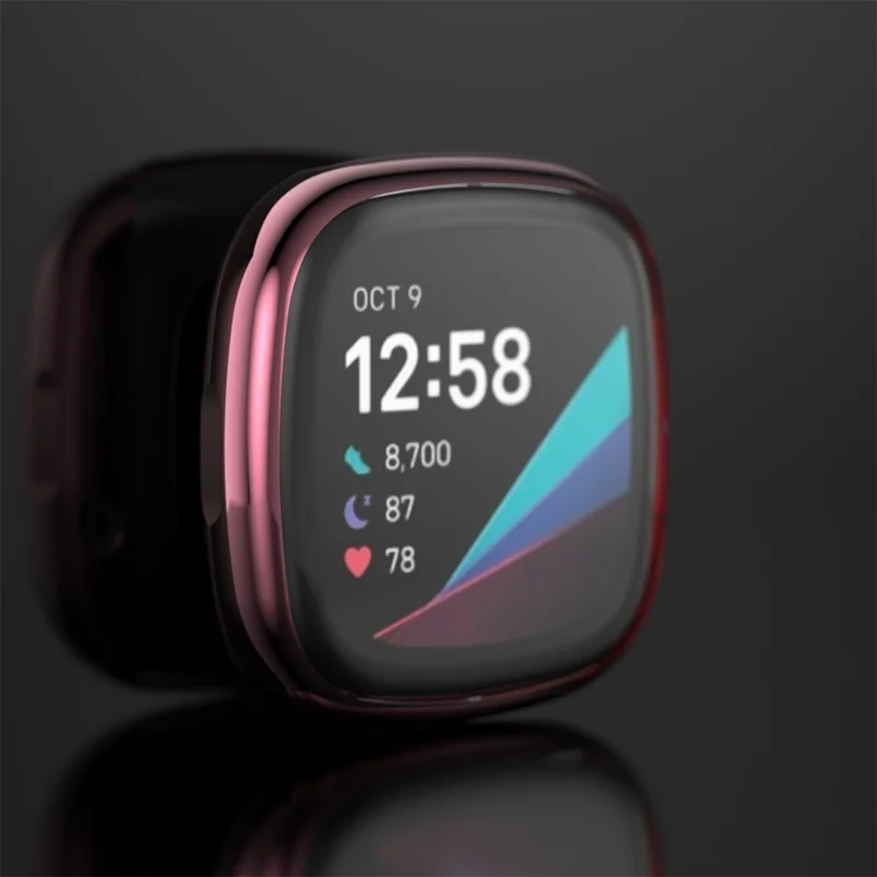 Zachte TPU-geëmailleerde beschermhoes voor Fitbit Versa 3/Sense, krasbestendige volledige bescherming horlogehoes - Roze