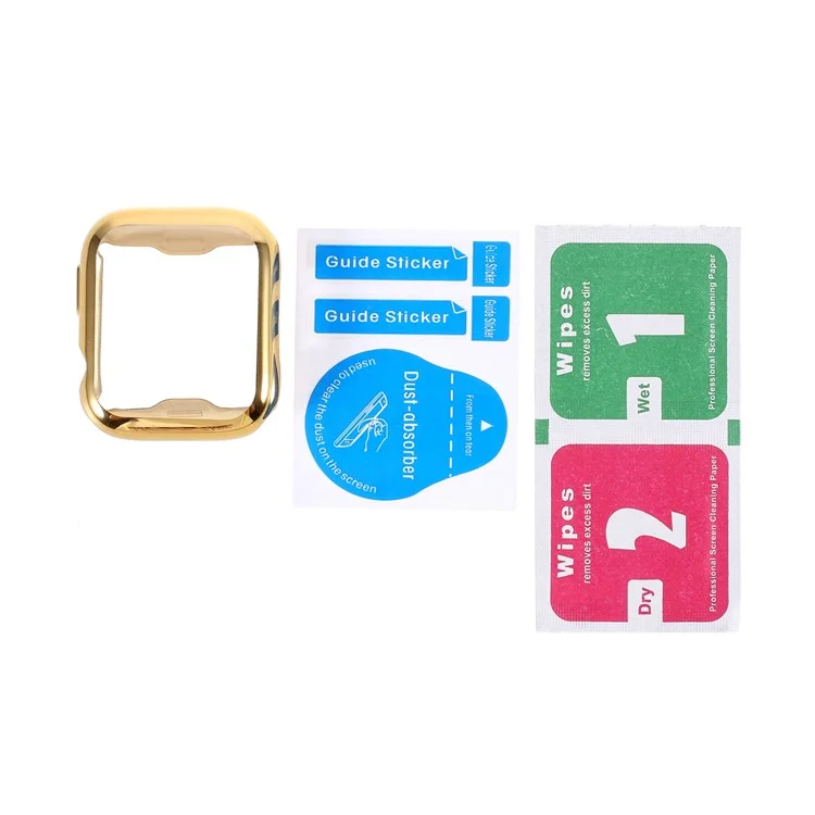 All-round Electroplating TPU Watch Cover + Tempered Glass Screen Protector for Apple Watch Series 4 / 5 / 6 44mm / SE 44mm / SE (2022) 44mm - Gold