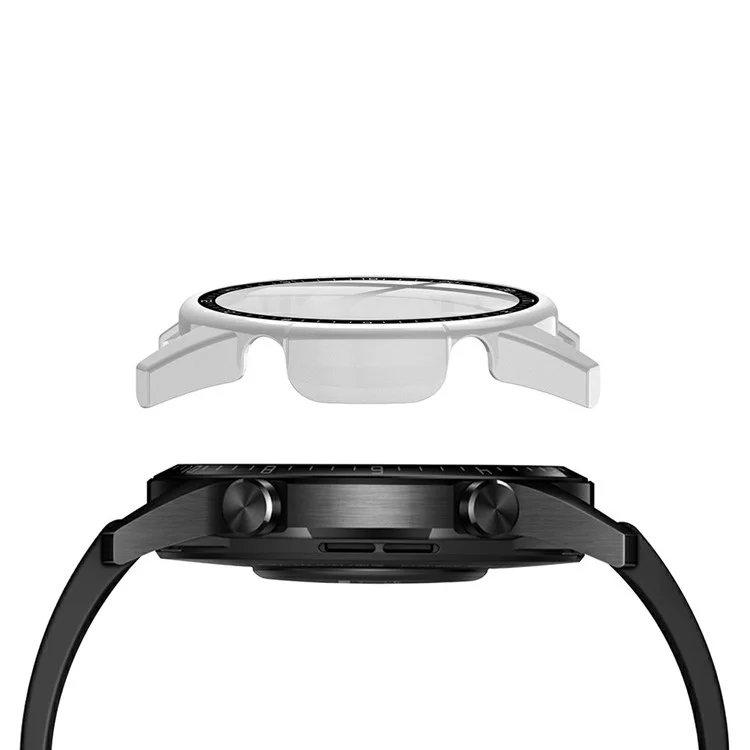 Rubberized PC Frame + Tempered Glass Screen Case with Scale for Huawei Watch GT 2 46mm - Silver
