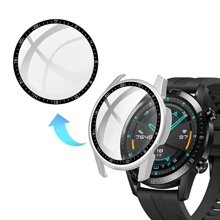 Rubberized PC Frame + Tempered Glass Screen Case with Scale for Huawei Watch GT 2 46mm - Silver