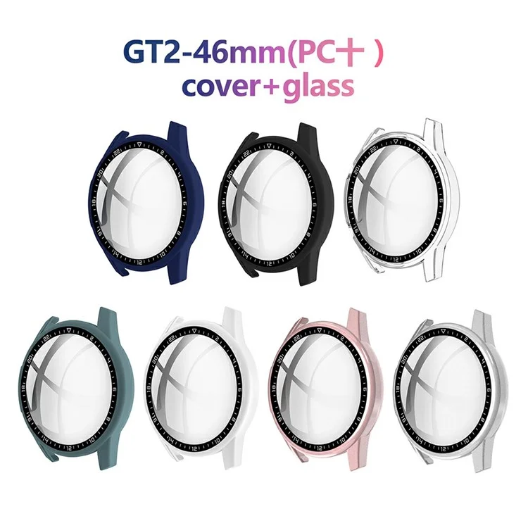 Rubberized PC Frame + Tempered Glass Screen Case with Scale for Huawei Watch GT 2 46mm - Silver