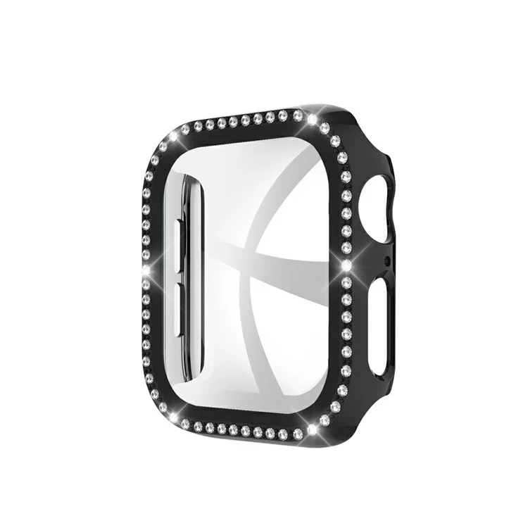 Rhinestone Decor PC Frame Case for Apple Watch Series 4 / 5 / 6 44mm / SE 44mm / SE (2022) 44mm with Tempered Glass Screen Protector - Black