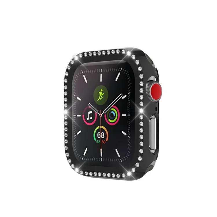 Rhinestone Decor PC Frame Case for Apple Watch Series 4 / 5 / 6 44mm / SE 44mm / SE (2022) 44mm with Tempered Glass Screen Protector - Black