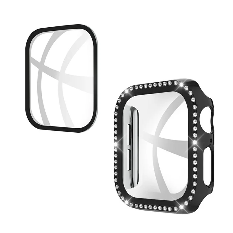 Étui à Cadre PC de Décoration de Strass Pour Apple Watch Series se / 6/5/4 40 mm Avec Protecteur D'écran en Verre Trempé - le Noir