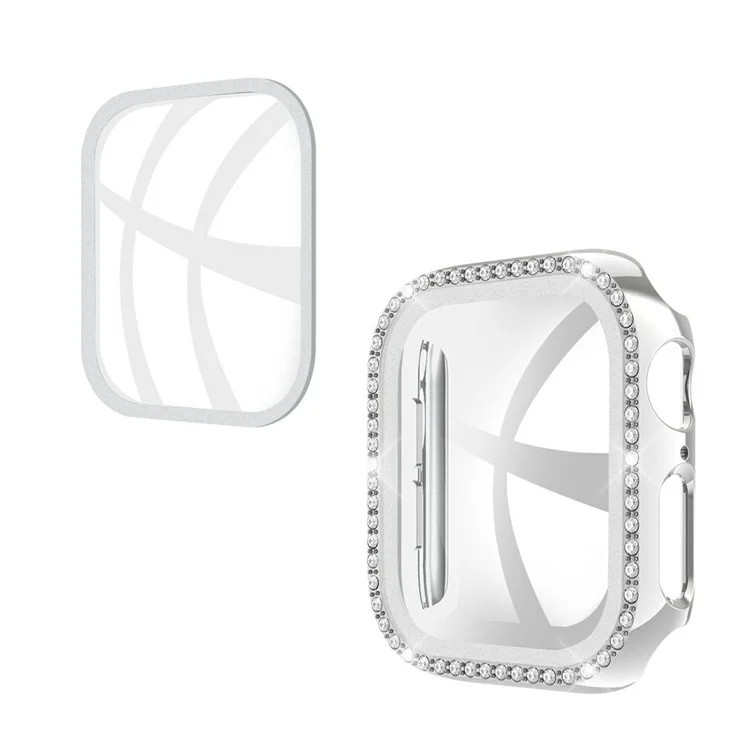 Rhinestone Decor Tempered Glass+PC All-round Protective Watch Case for Apple Watch Series 3/2/1 38mm - Silver