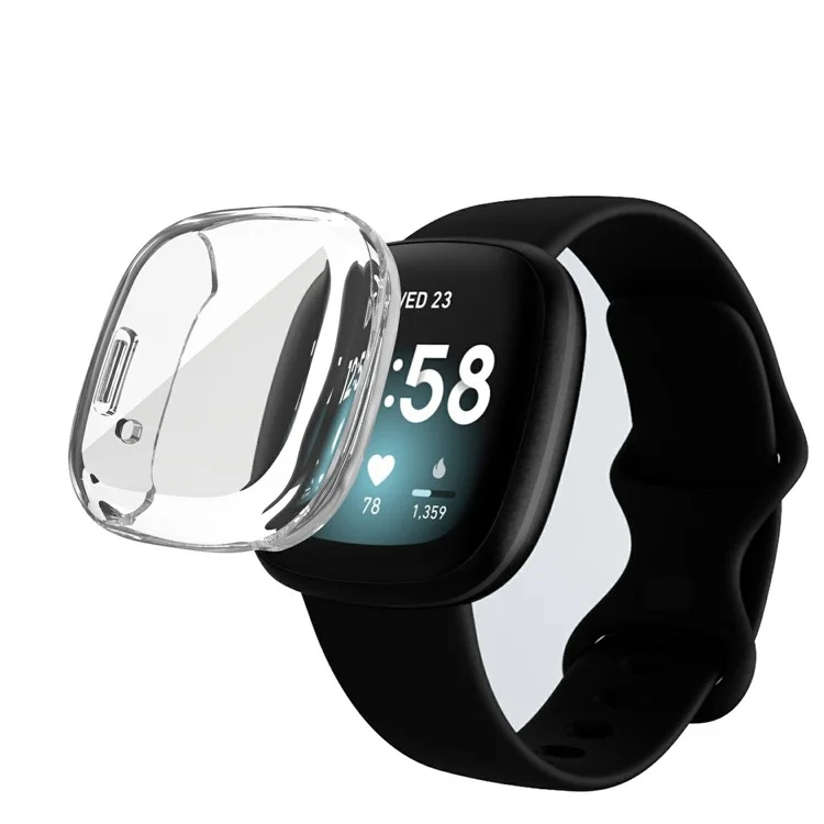 Allround-Fall Für Fitbit Sense / Versa 3-Schutz-Galvanik-TPU-Uhr-Abdeckung - Transparent