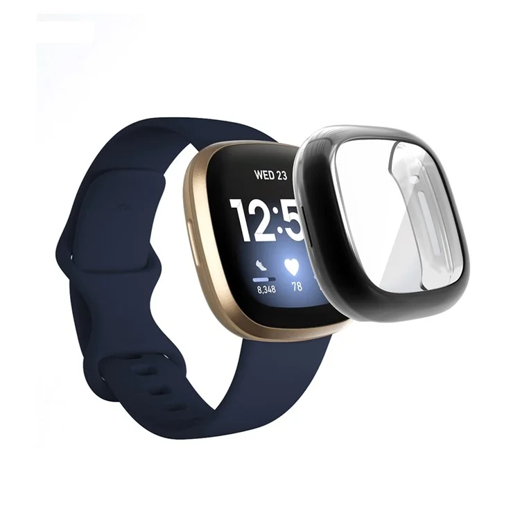 Hat Prince Eletroplating TPU Protetive Watch Capa Para Fitbit Versa 3 / Senso de Fitbit - Preto