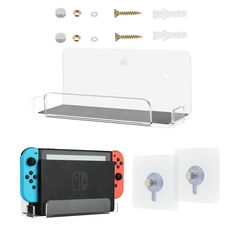 Floating Wall Shelf Wall Mount Acrylic Holder for Nintendo Switch Dock - Transparent