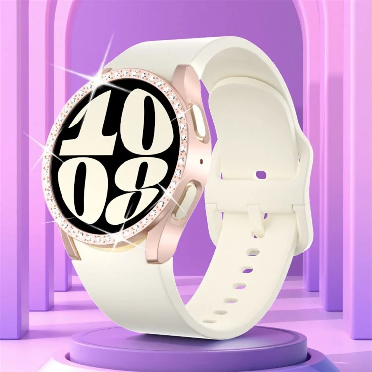 Per Samsung Galaxy Watch7 40mm Watch Case Rhinestone Decor Hard PC Protective Frame - Rosa